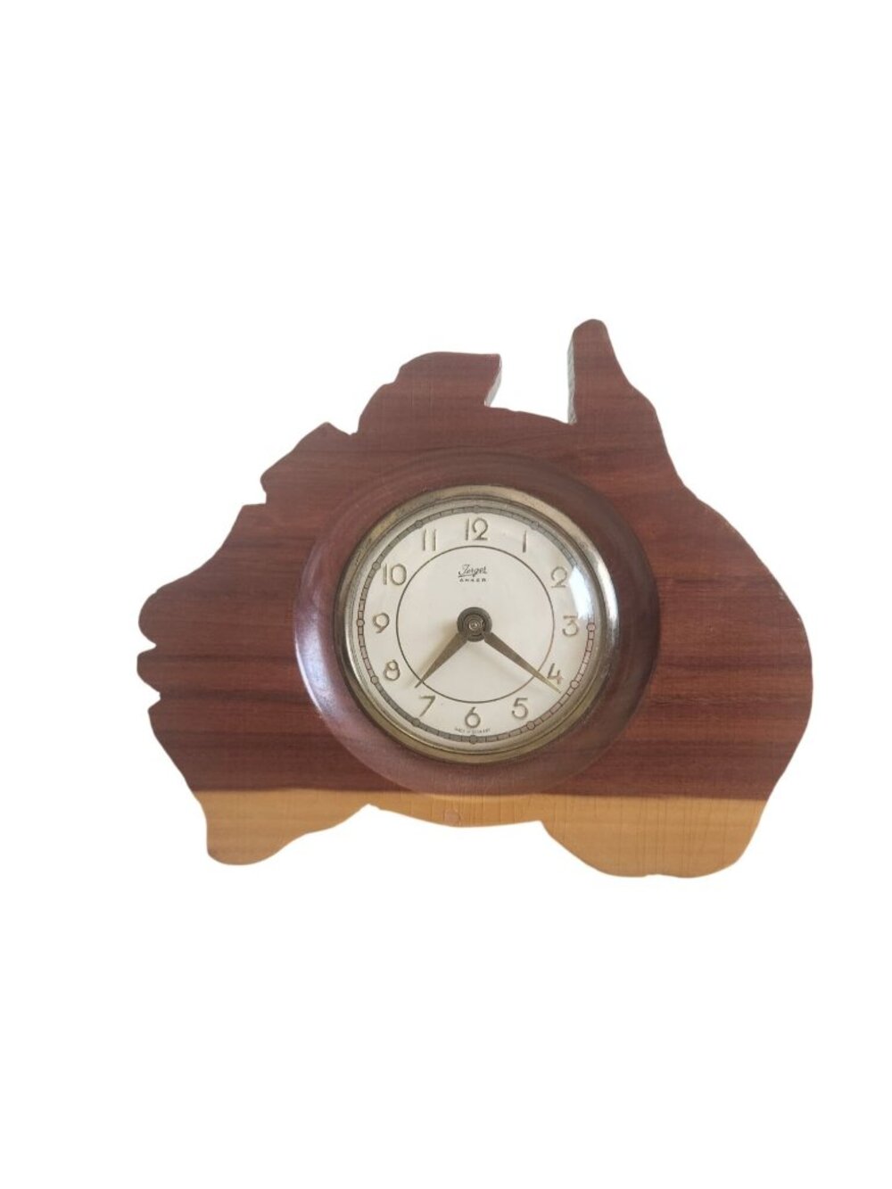 Vintage Jerger Anker Mulga Wood Desk Clock In Australia Contour Shape Made In Ge